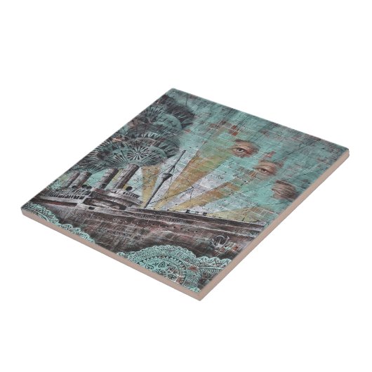 Vintager blauer Graffiti Fliese (Seite)