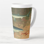 Vintager Blauer Hai isst Fisch, Meeresleben Milchtasse (Rechte Ecke)