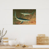 Vintager Blauer Hai isst Fisch, Meeresleben Poster (Küche)