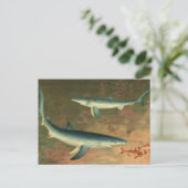 Vintager Blauer Hai isst Fisch, Meeresleben Postkarte (Stehend Vorderseite)