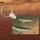 Vintager Blauer Hai isst Fisch, Meeresleben Schlüsselanhänger (Rückseite)