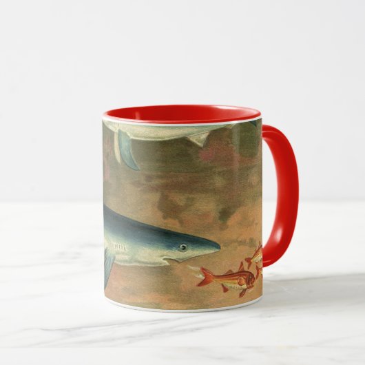 Vintager Blauer Hai isst Fisch, Meeresleben Tasse (VorderseiteRechts)