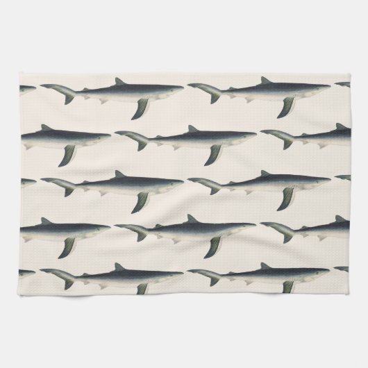 Vintager Blauer Hai, Leben im aquatischen Ozean Geschirrtuch (Horizontal)