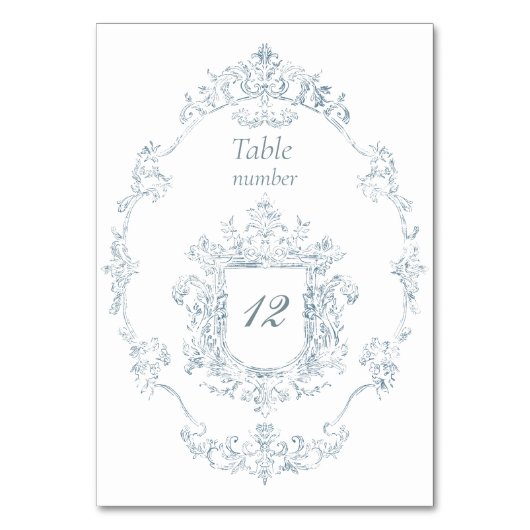 Vintager blauer Hochzeitsrahmen Tischnummer (Vorderseite)