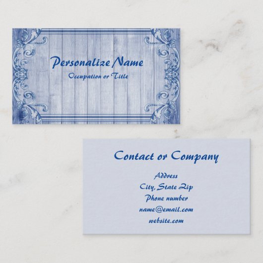 Vintager blauer Holzrahmen Visitenkarte (Vorne/Hinten)