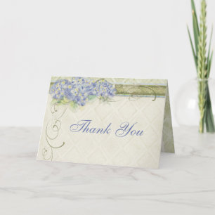 Vintager Blauer Hydrangea Blütenwirbel Damask Dankeskarte