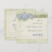Vintager Blauer Hydrangea Blütenwirbel Damask Einladung (Vorne/Hinten)