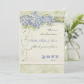 Vintager Blauer Hydrangea Blütenwirbel Damask Einladung (Stehend Vorderseite)