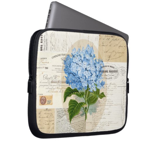Vintager blauer Hydrangea-französische Laptopschutzhülle (Vorne Rechts)