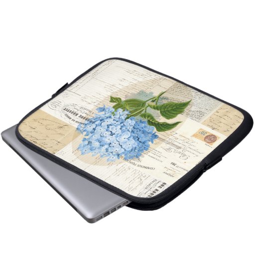 Vintager blauer Hydrangea-französische Laptopschutzhülle (Vorne Knopf)