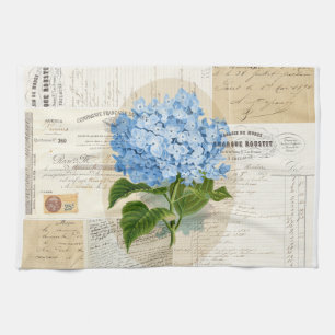 Vintager blauer Hydrangea-französisches Geschirrtuch