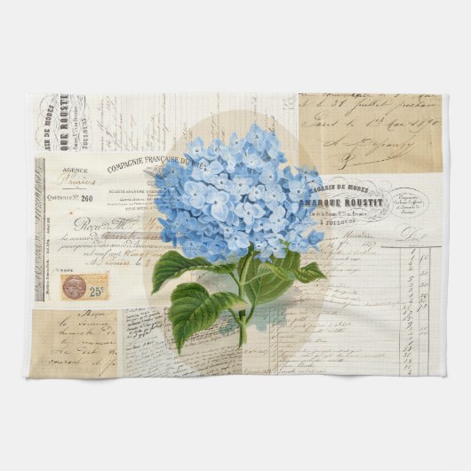 Vintager blauer Hydrangea-französisches Geschirrtuch (Horizontal)