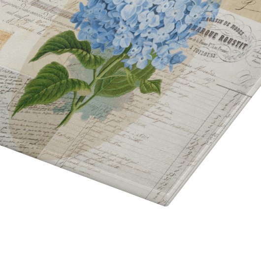 Vintager blauer Hydrangea-französisches Schneidebrett (Ecke)
