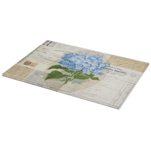 Vintager blauer Hydrangea-französisches Schneidebrett (Ecke)