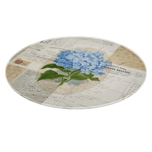 Vintager blauer Hydrangea-französisches Schneidebrett (Ecke)