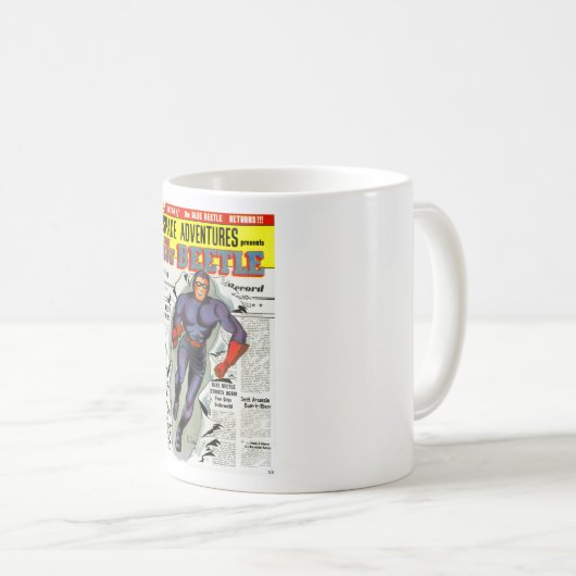 Vintager blauer Käfer-Comic-BuchSuperhero Kaffeetasse (VorderseiteRechts)