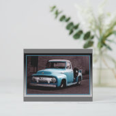 Vintager Blauer Lieferwagen Postkarte (Stehend Vorderseite)