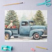 Vintager blauer LKW mit Hunden & Weihnachtskiefern Seidenpapier (Basteln)
