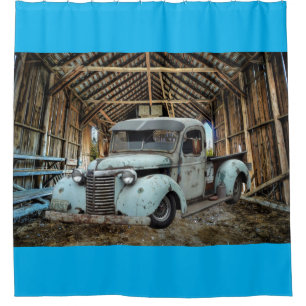 Vintager Blauer LKW Rustikaler Stall Duschvorhang
