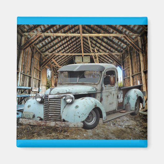Vintager Blauer LKW Rustikaler Stall Magnet (Vorne)