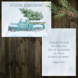 Vintager blauer LKW Tragend Weihnachtsbaum Feiertagskarte