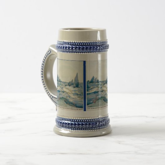 VINTAGER BLAUER MEERJUNGFRAU-OZEAN-DRUCK BIERGLAS (Vorderseite Links)