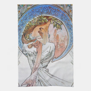 Vintager Blauer Mond Alphonse Mucha Art Nouveau Mo Geschirrtuch