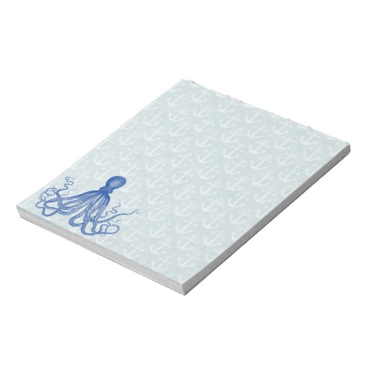 Vintager Blauer Oktopus mit Ankern Notizblock (Rotiert)