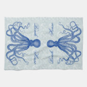 Vintager Blauer Oktopus mit Ankern Personalisiert Küchentuch (Horizontal)