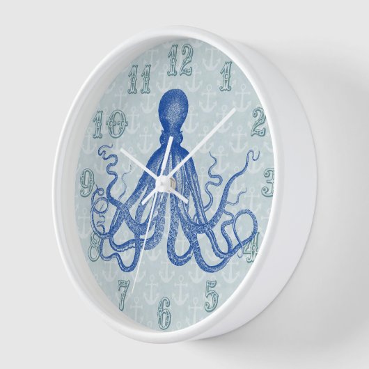 Vintager Blauer Oktopus mit Ankern Wanduhr (Winkel)