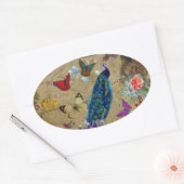 Vintager blauer Pfau Niedlicher Schmetterling Ovaler Aufkleber (Umschlag)