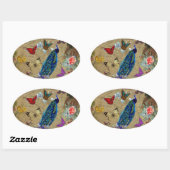 Vintager blauer Pfau Niedlicher Schmetterling Ovaler Aufkleber (Blatt)