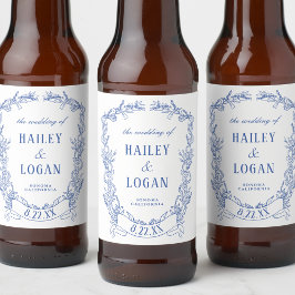 Vintager blauer Rahmen Elegante Hochzeit Bierflaschenetikett