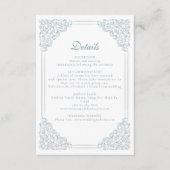 Vintager blauer Rahmen Elegante Hochzeitdetails Begleitkarte (Vorderseite)
