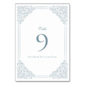 Vintager Blauer Rahmen Elegante Script-Hochzeit Tischnummer (Rückseite)