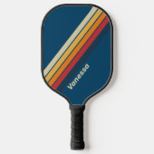 Vintager blauer Regenbogen Streifen mit Namen Pickleball Schläger (Vorderseite)