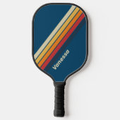 Vintager blauer Regenbogen Streifen mit Namen Pickleball Schläger (Rückseite)