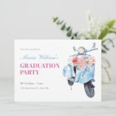 Vintager blauer Roller Abschluss Einladung (Stehend Vorderseite)