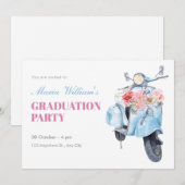 Vintager blauer Roller Abschluss Einladung (Vorne/Hinten)