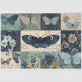 Vintager Blauer Schmetterling Decoupage BlumenColl Seidenpapier (Vorderseite)