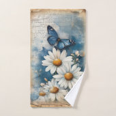 Vintager Blauer Schmetterling und Daisis | Bauernh Badhandtuch Set (Handtuch)
