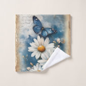 Vintager Blauer Schmetterling und Daisis | Bauernh Badhandtuch Set (Waschlappen)
