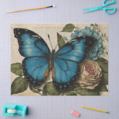 Vintager Blauer Schmetterling und Rose Dekoupage Seidenpapier (Basteln)