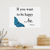 Vintager Blauer Schmetterling und Tolstocker Glück Poster (Küche)