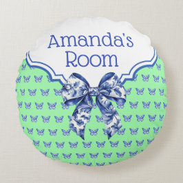 Vintager Blauer Schmetterlingsbock Personalisiert Rundes Kissen