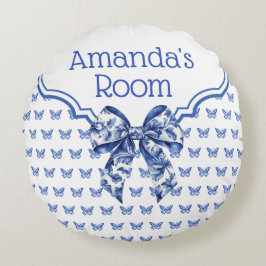Vintager Blauer Schmetterlingsbock Personalisiert Rundes Kissen