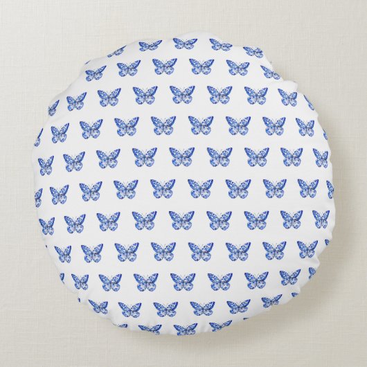 Vintager Blauer Schmetterlingsbock Personalisiert Rundes Kissen (Rückseite)