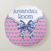 Vintager Blauer Schmetterlingsbock Personalisiert Rundes Kissen (Vorderseite)