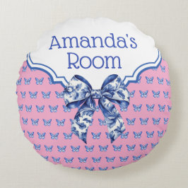 Vintager Blauer Schmetterlingsbock Personalisiert Rundes Kissen