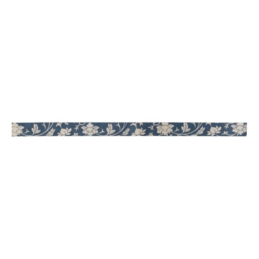 Vintager Blauer Scroll Chinoiserie Satinband (Vorderseite)